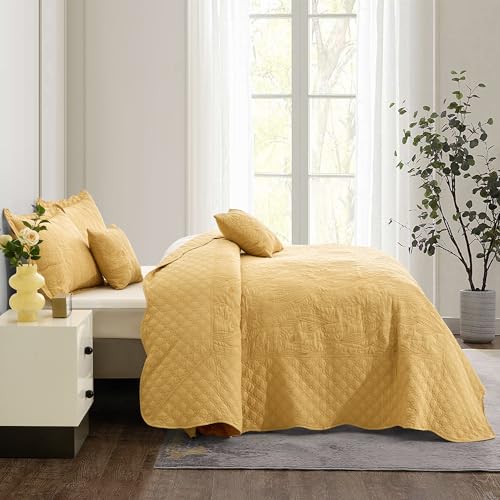 Botanical Oversized Bedspread Queen Size - Reversible Leaves Quilt Set