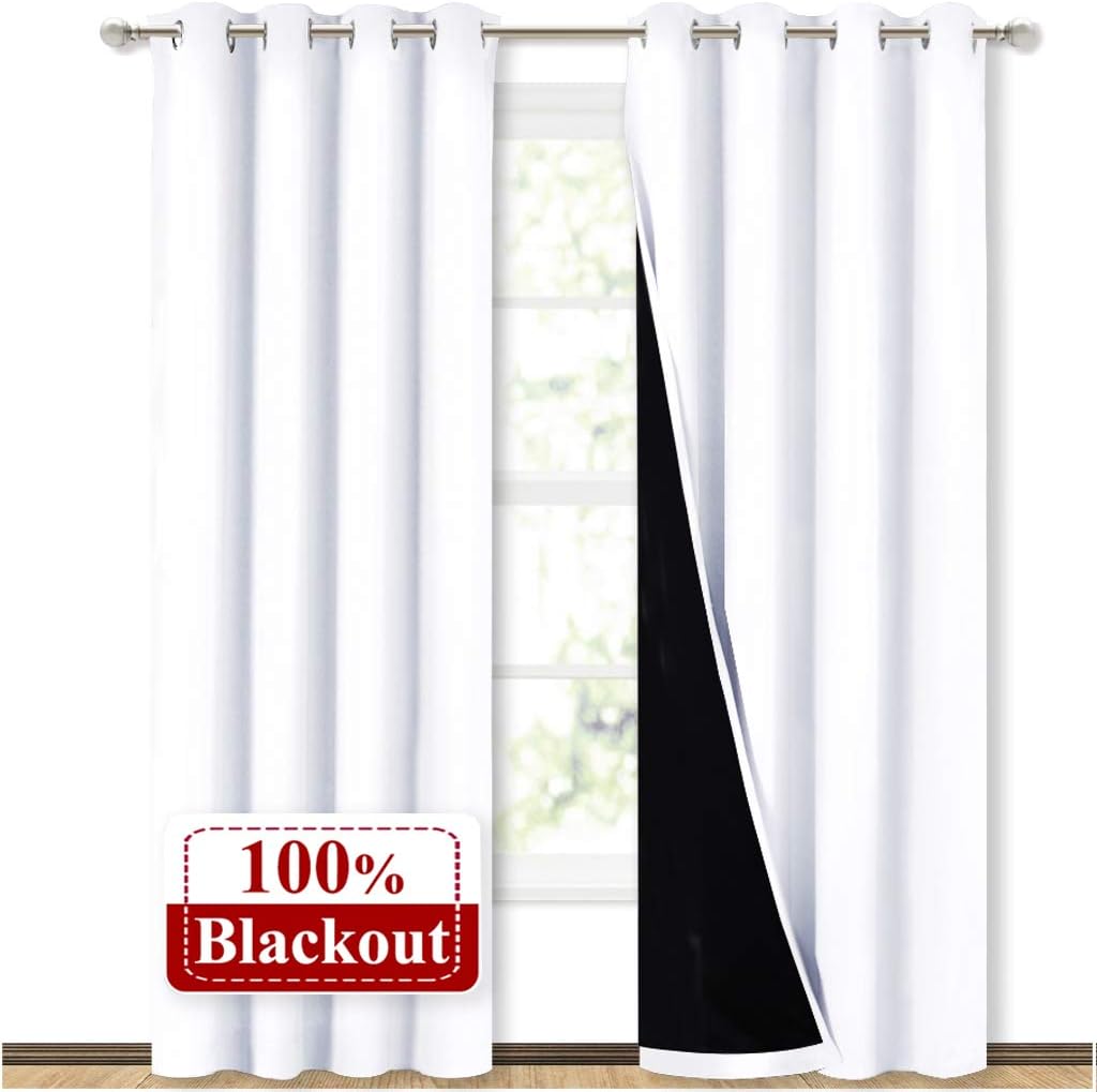 NICETOWN 100% Blackout Window Curtain Panels - Thermal Insulated Drapes, 84" Drop, White, 2 Pieces