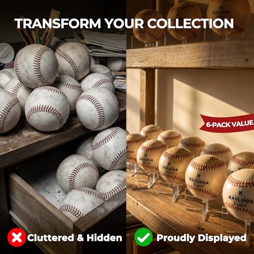 6-Pack Clear Acrylic Baseball Display Stand Holder for Sports Collectibles