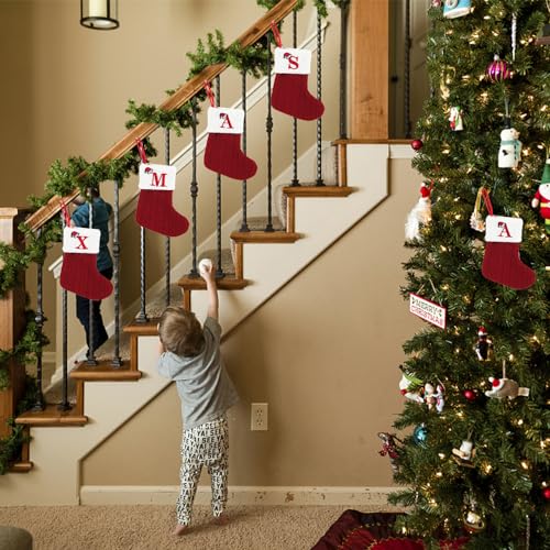 Mini Knit Monogram Christmas Stocking with Initial Letter - 7" Red & White