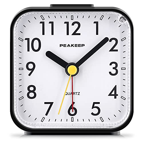 Small Analog Travel Alarm Clock, Silent Non-Ticking with Light and Snooze