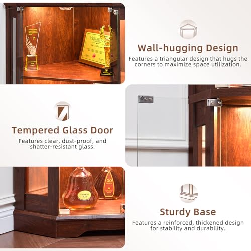 Farmhouse Corner Display Cabinet with Glass Doors and Motion-Sensor LED