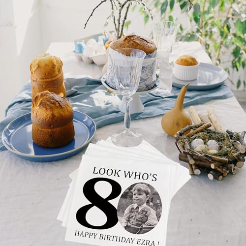 Personalized 80th Birthday Photo Napkins - Look Who's 80 Party Supplies, Cocktail & Beverage Size, Customizable