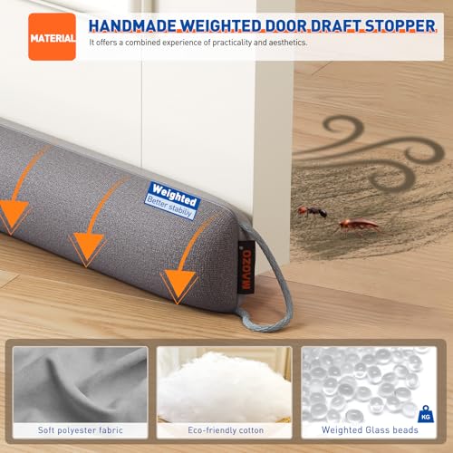 Weighted Door Draft Stopper 36 Inch - Gray Soundproof Under Door Blocker