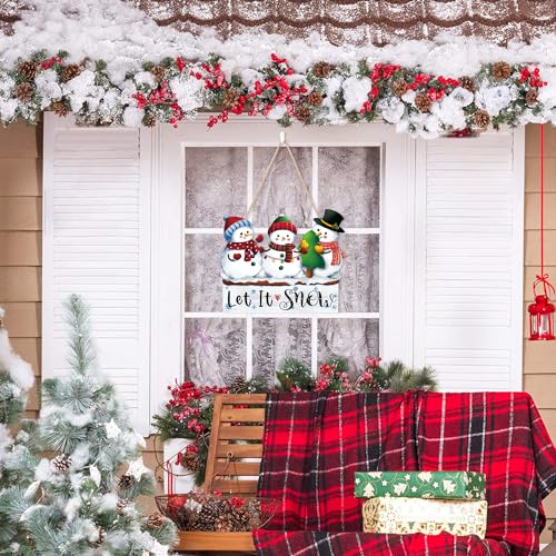 Let It Snow Three Snowmen Wall Sign Xmas Lets Snow - Rustic Winter Welcome Door Decor