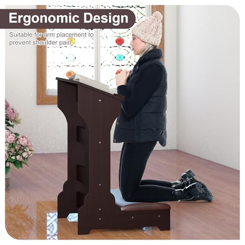 Wooden Prayer Bench Kneeler with Cushioned Pad for Home and Church
