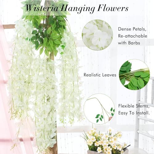 40 Pack Artificial Wisteria Hanging Flowers - 3.6 Ft Vines for Home Decor & Weddings