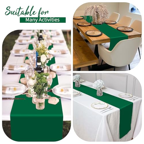 Pesonlook 12 Pack Forest Green Satin Table Runners 12 x 108 Inch - Reusable