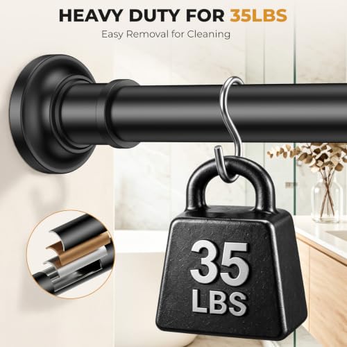 Adjustable Heavy Duty Tension Curtain Rod 30 to 120 Inch, Black No-Drill Rod