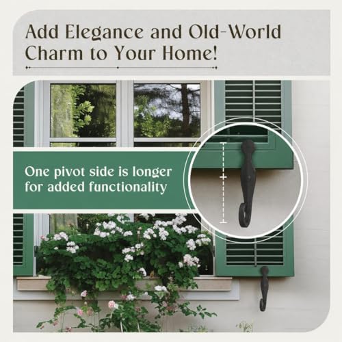 5.5-Inch Wrought Iron Shutter Dogs - Black Rat Tail Design (Pack of 2)