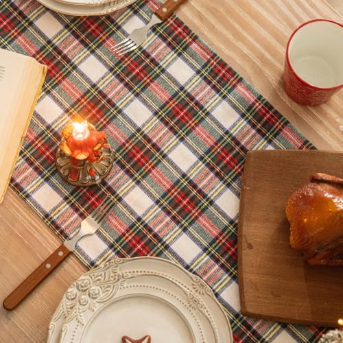 AQOTHES Red White Plaid 13x120 inch Christmas Table Runner