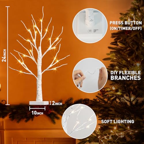 PABIPABI 4-Light LED Birch Trees with Timer Battery-Powered Christmas Decor