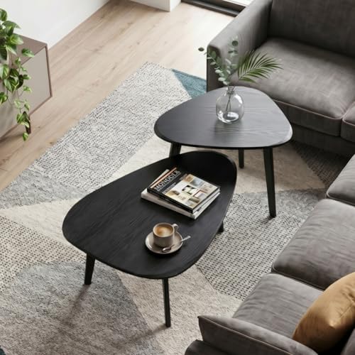 2-Piece Nesting Coffee Table Set, Mid-Century Modern Stacking Side Tables