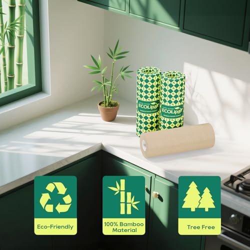 Bamboo Kitchen Paper Towels - 2-Ply Absorbent Tree-Free Towels (8 Rolls)