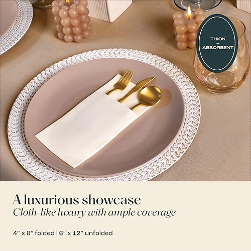 Servietto 50-Pack Red Linen-Feel Napkins with Built-In Flatware Pocket, 16x12"