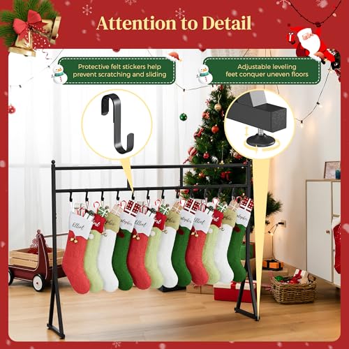 LAND·VOI Christmas Stocking Holder with 12 Hooks, Free Standing Metal Stand, Adjustable Feet, Black