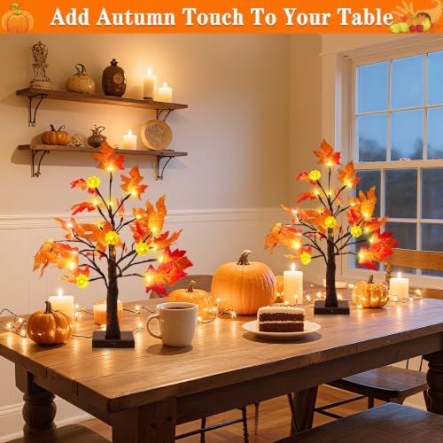 Prelit Fall Maple Tree Decor - 18 Inch, 2 Pack with Timer & LEDs