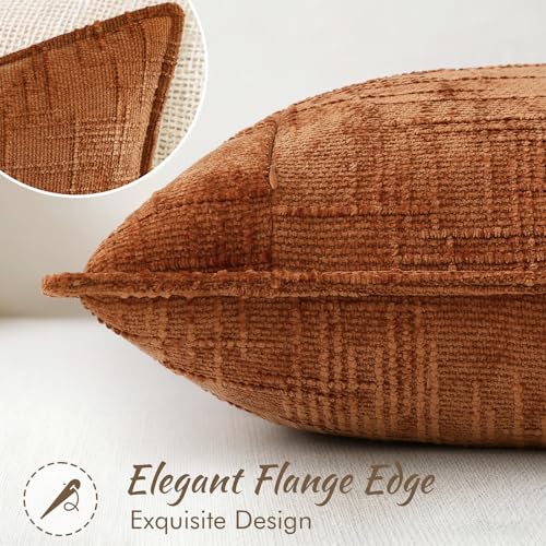 decorUhome Rust Chenille Throw Pillow Covers 18x18 Set of 2 with Flange Edges