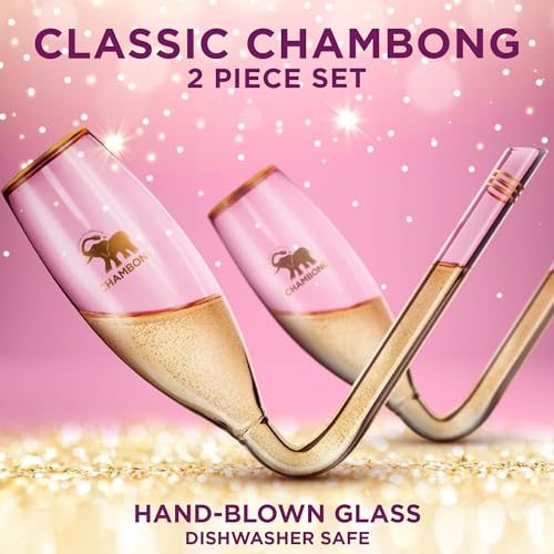 Chambong Hand-Blown Glass Champagne Flute Shooters with Gold Accents, 2 Pack