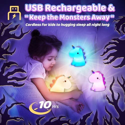 Unicorn LED Night Light for Kids, Soft Silicone Touch Dimmable Lamp