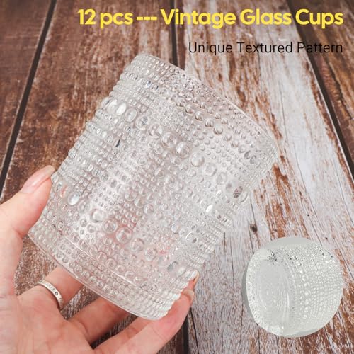 12-Piece Hobnail Drinking Glass Set, 10 oz Vintage Embossed Tumblers