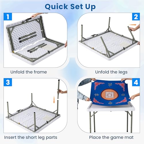 35" Square Folding Mahjong Table with Cup Holders and Non-Slip Mat