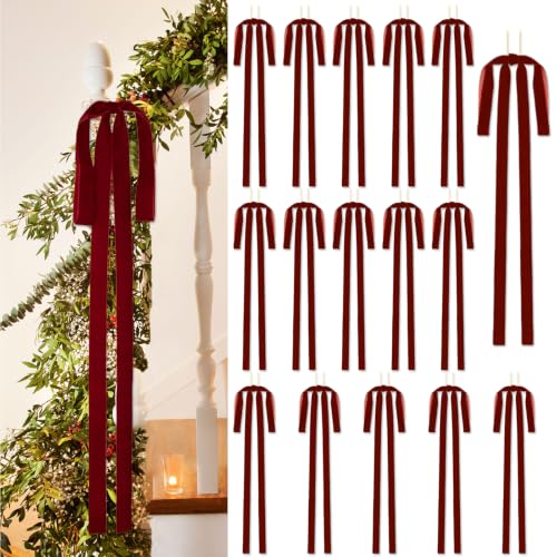 16 Pcs Burgundy Velvet Christmas Bow Decorations Large Rustic Holiday Ornaments