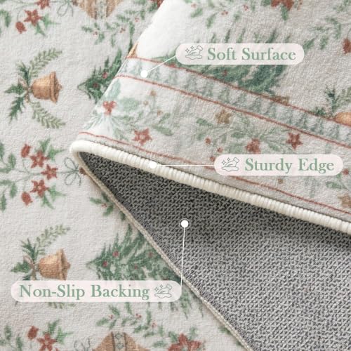 Lahome 2x3 Christmas Entryway Rug Beige Washable Non-Slip Holiday Decor