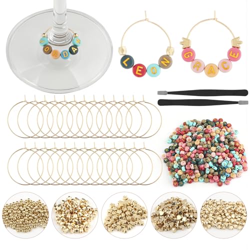 60 Colorful DIY Wine Glass Charms Set with Letter & Bead Accessories - MOMOTONX