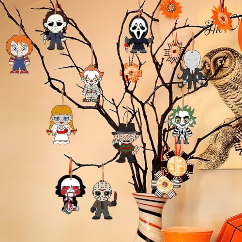 Halloween Horror Movie Wooden Ornaments Set for Small Tree - 10 Pieces