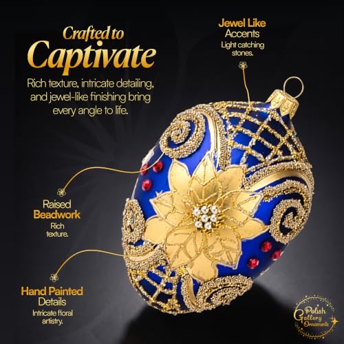 Sapphire Matte Faberge Egg Hand Blown Glass Christmas Ornament - 5 Inch