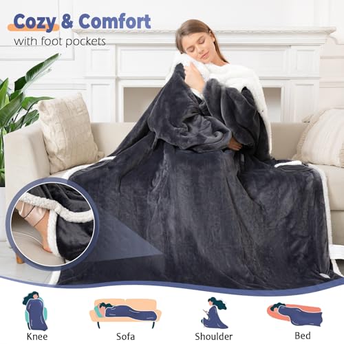 Wearable Heated Blanket with Foot Pocket & 8 Heat Settings