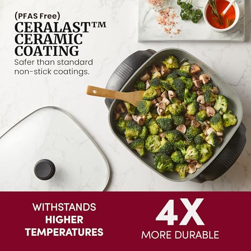 PFAS-Free Ceramic Non-Stick Electric Skillet, 12" x 12" Deep Pan (1200W)