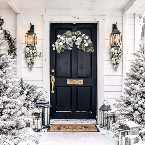 Valery Madelyn Pre-Lit 24in Teardrop Swag - Silver White Christmas Decor (Teardrop)