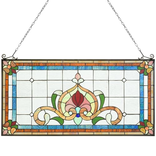 Handmade Tiffany Stained Glass Window Panel - 32x17 Inches
