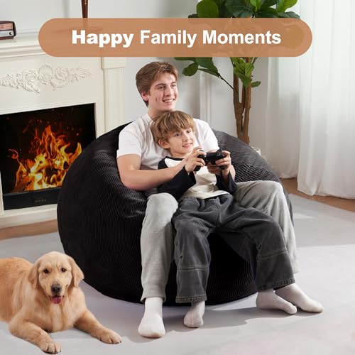 3ft Memory Foam Bean Bag Chair with Washable Corduroy Cover - Black