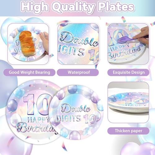 96-Piece 10th Birthday Party Supplies Set, Iridescent Purple Tableware