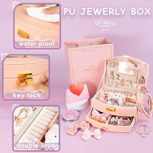 Pink Princess Jewelry Box for Girls with Mirror and Hair Accessories Set