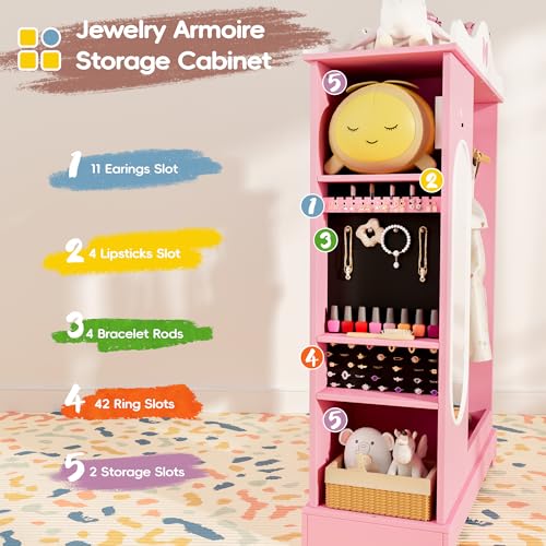 Kids Wardrobe and Jewelry Armoire with Mirror and Storage Organizer