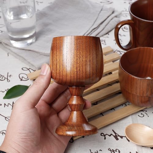 5-Pack Vintage Wooden Wine Goblets, 5 oz Date Wood Chalice Cups