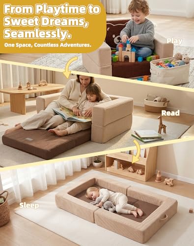 3-in-1 Convertible Toddler Sofa Bed with Bear Pattern - Portable Foam Couch