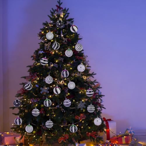 Fayoo 24-Pack Black & White Christmas Halloween Ornaments, 2.36 in - 12 Designs