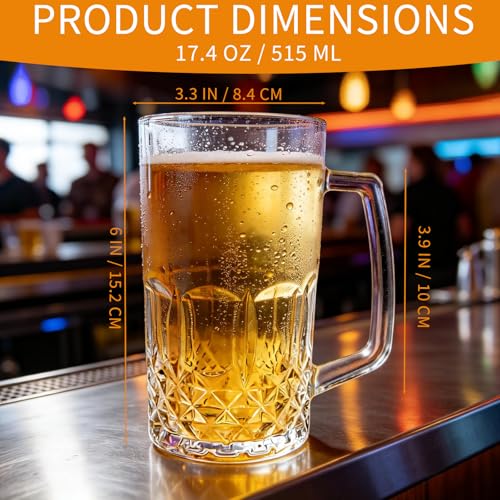 4-Pack 17.4 oz Large Glass Beer Mugs with Handles for Freezer Chilling