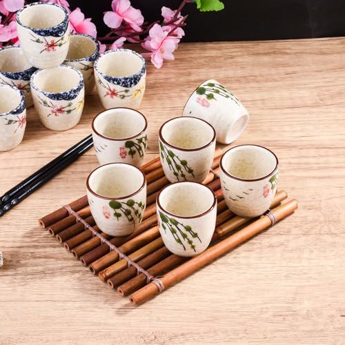 Set of 6 Porcelain Sake Cups - Vintage Willow Small Tasting Mug, 42ml - Swlthwen ls