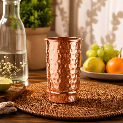 Premium Copper Tumblers - Handcrafted Hammered Ayurvedic Water Glasses 350ml - BIFFELY