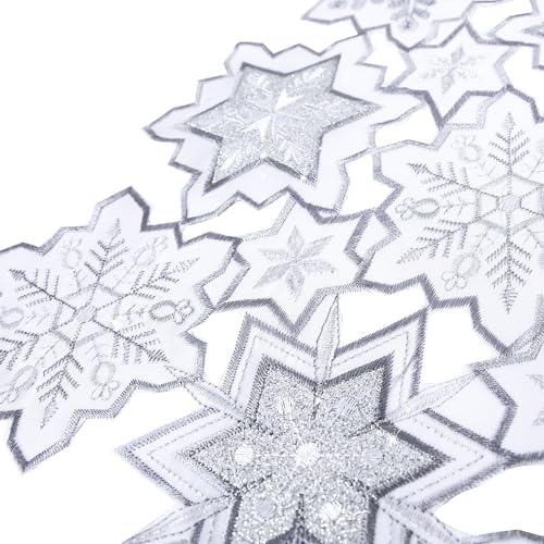 YINFUNG White Snowflake Christmas Table Runner 13x88in Embroidered Holiday Decor