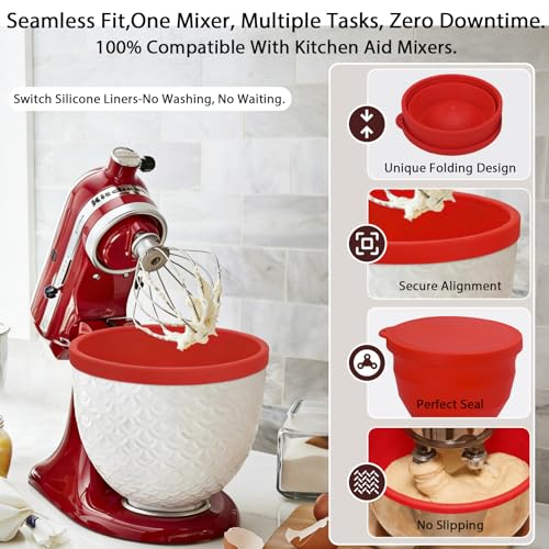 3-Piece Foldable Silicone Mixing Bowl Liners for 5QT Tilt-Head Stand Mixers
