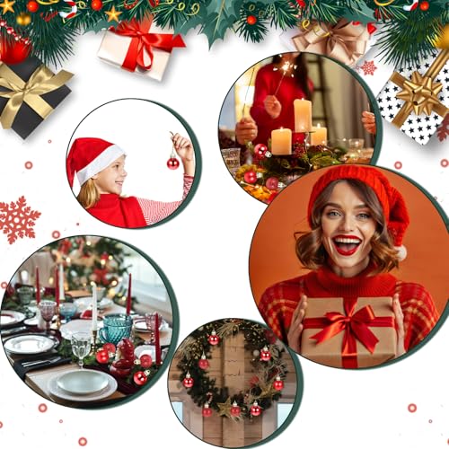 Grevosea Red Mini Christmas Balls Set - 24 Shatterproof Holiday Tree Ornaments