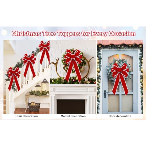 Fvviia 2 Pack Red Christmas Bows Outdoor Decorations 12x20in Velvet Wreath Bow with Glitter Edges - Holiday Decor for Home & Garden