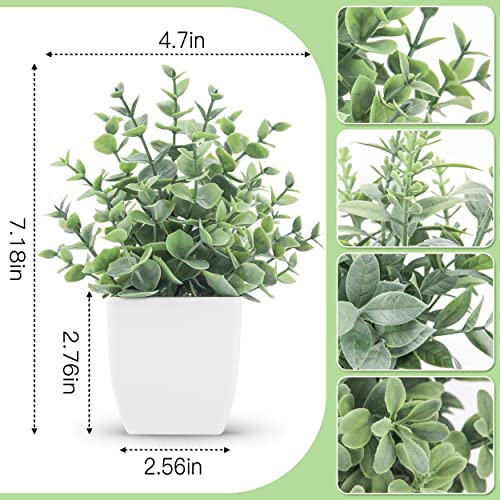 Set of 4 Mini Artificial Potted Plants - 7" Fake Eucalyptus for Desk & Shelf